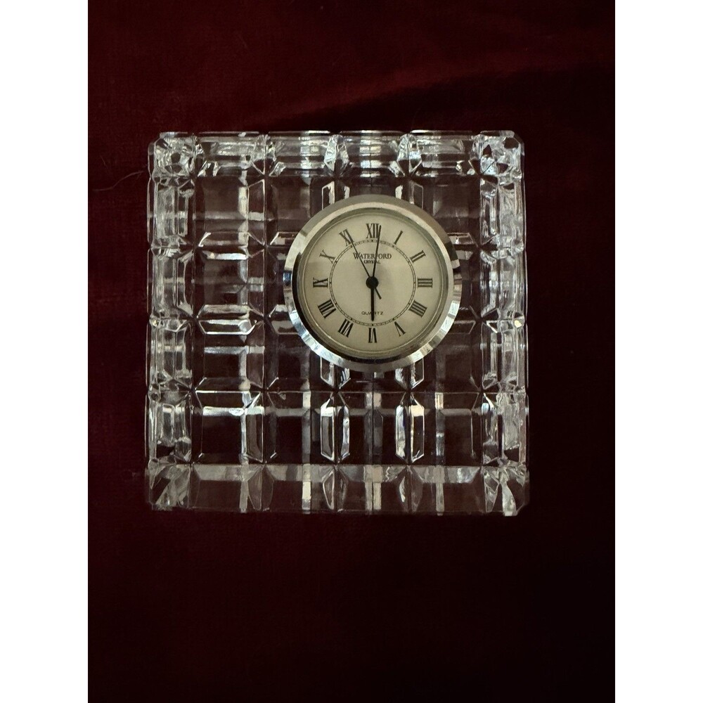 WATERFORD CRYSTAL 5-1/2" Square Crystal Clock Geometric Grid Analog Elegant - Picture 4 of 8